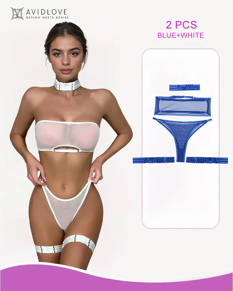 2 Packs Sheer Mesh Bra and Thong Set