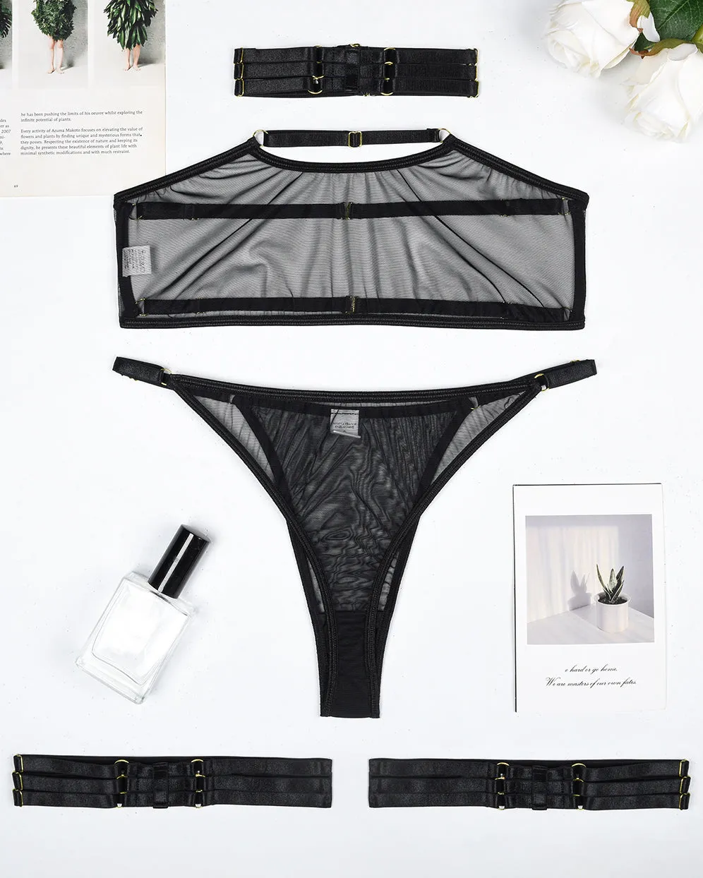 2 Packs Sheer Mesh Bra and Thong Set