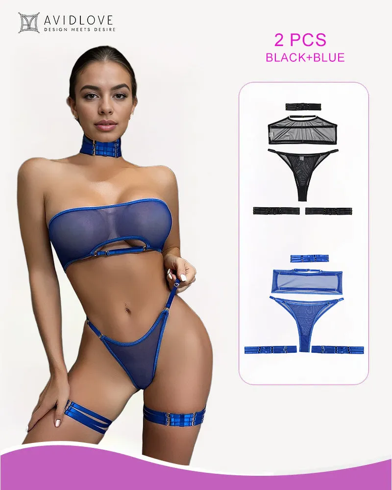 2 Packs Sheer Mesh Bra and Thong Set