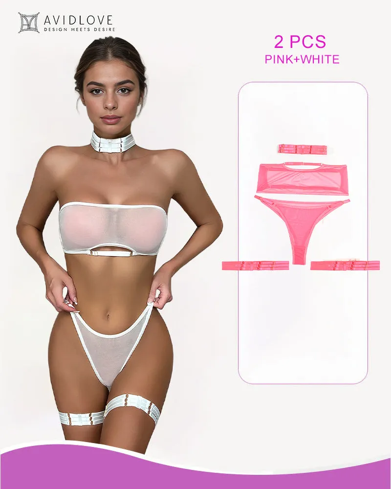 2 Packs Sheer Mesh Bra and Thong Set