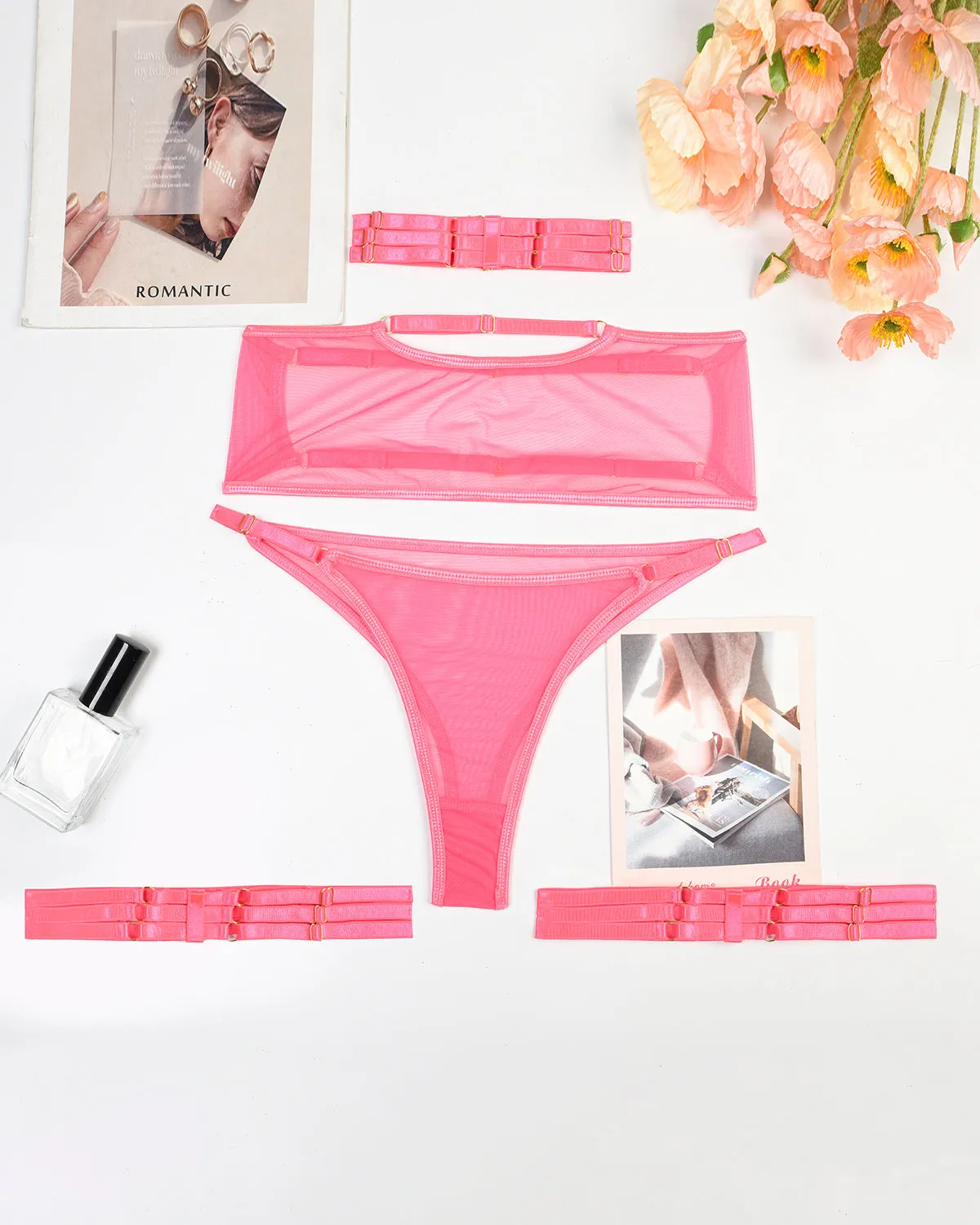 2 Packs Sheer Mesh Bra and Thong Set