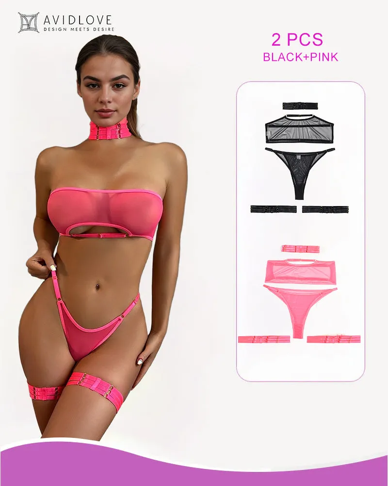 2 Packs Sheer Mesh Bra and Thong Set