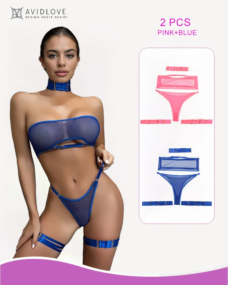 2 Packs Sheer Mesh Bra and Thong Set