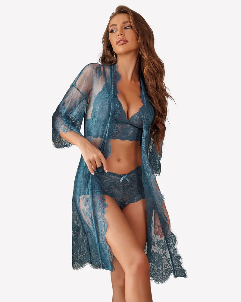 3 Piece Bra and Panty Sets with Robe