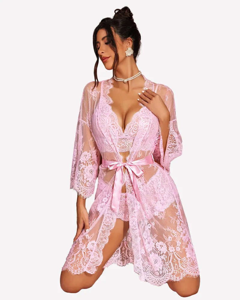 3 Piece Bra and Panty Sets with Robe