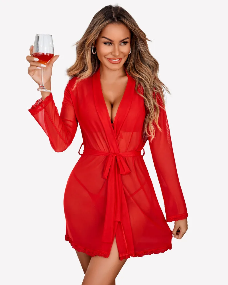 3 Piece Set Kimono Robe with Bra and Panty