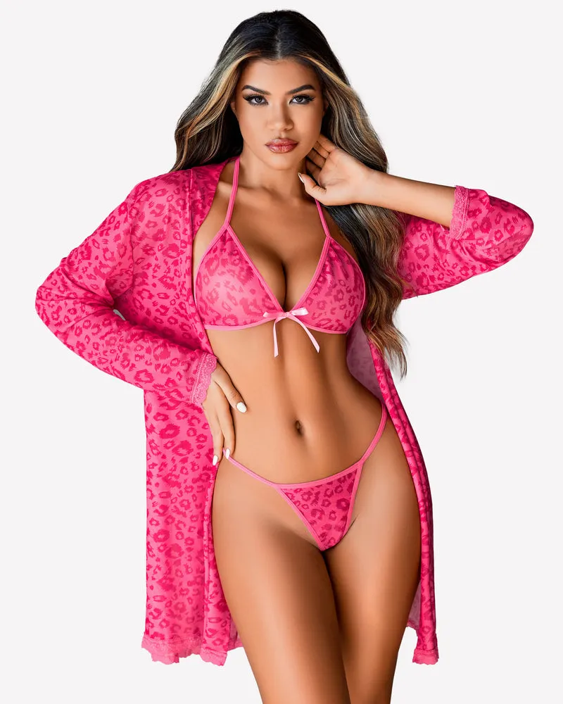 3 Piece Set Kimono Robe with Bra and Panty