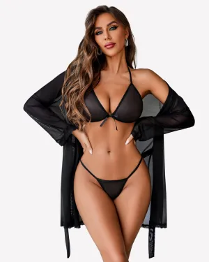 3 Piece Set Kimono Robe with Bra and Panty