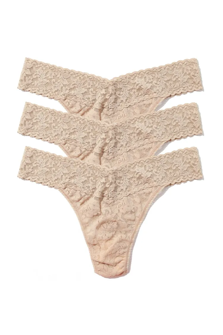 Ballerina 3-Pack Lace Thongs in Chai