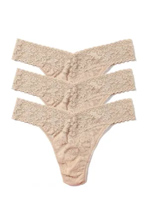 Ballerina 3-Pack Lace Thongs in Chai