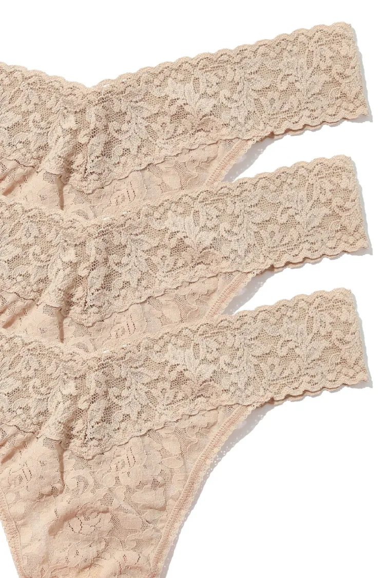 Ballerina 3-Pack Lace Thongs in Chai