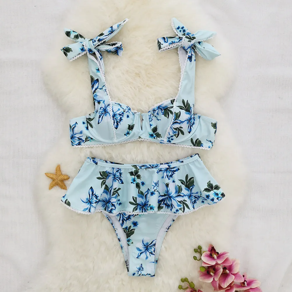 Blue Floral Bikini Set