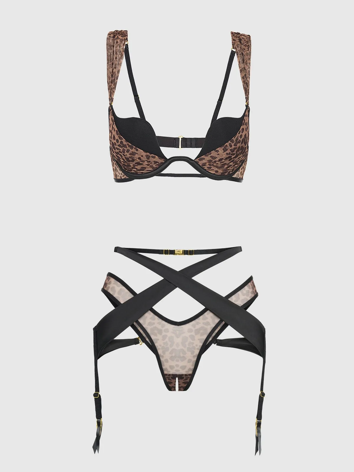 Chantal Plunge Push Up Bra & Crotchless Tanga Set