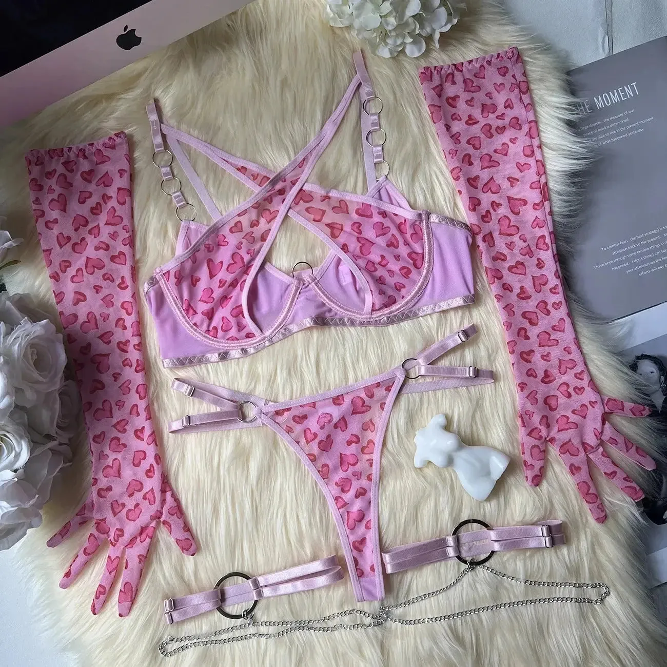 Cross Bra Leopard Print Lingerie Set