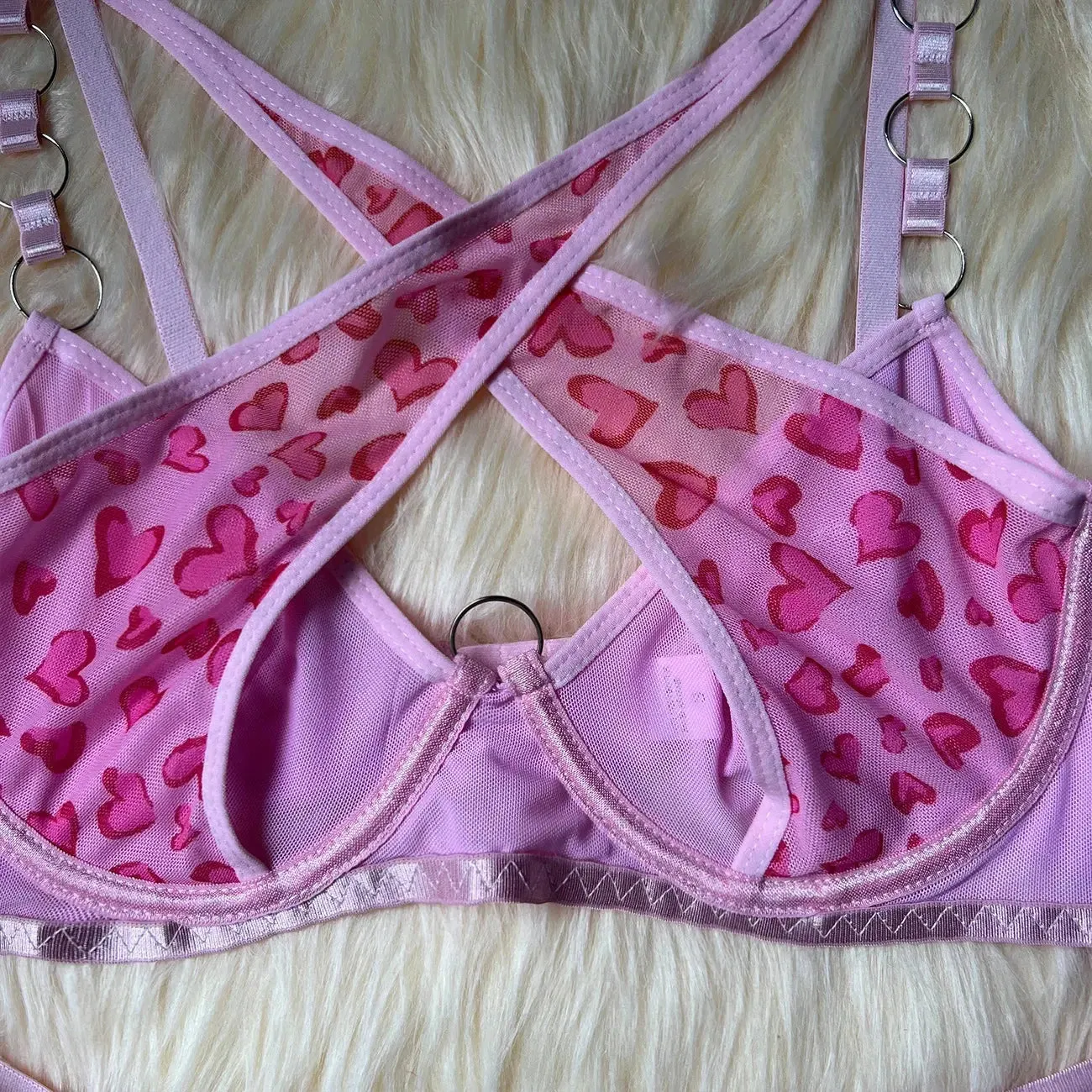 Cross Bra Leopard Print Lingerie Set