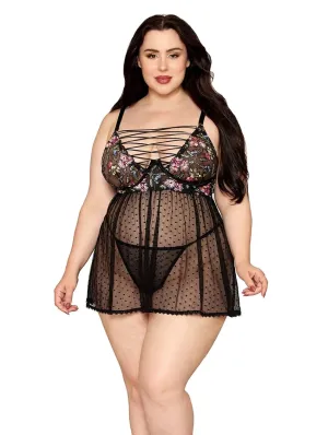Dreamgirl Dot Mesh Babydoll