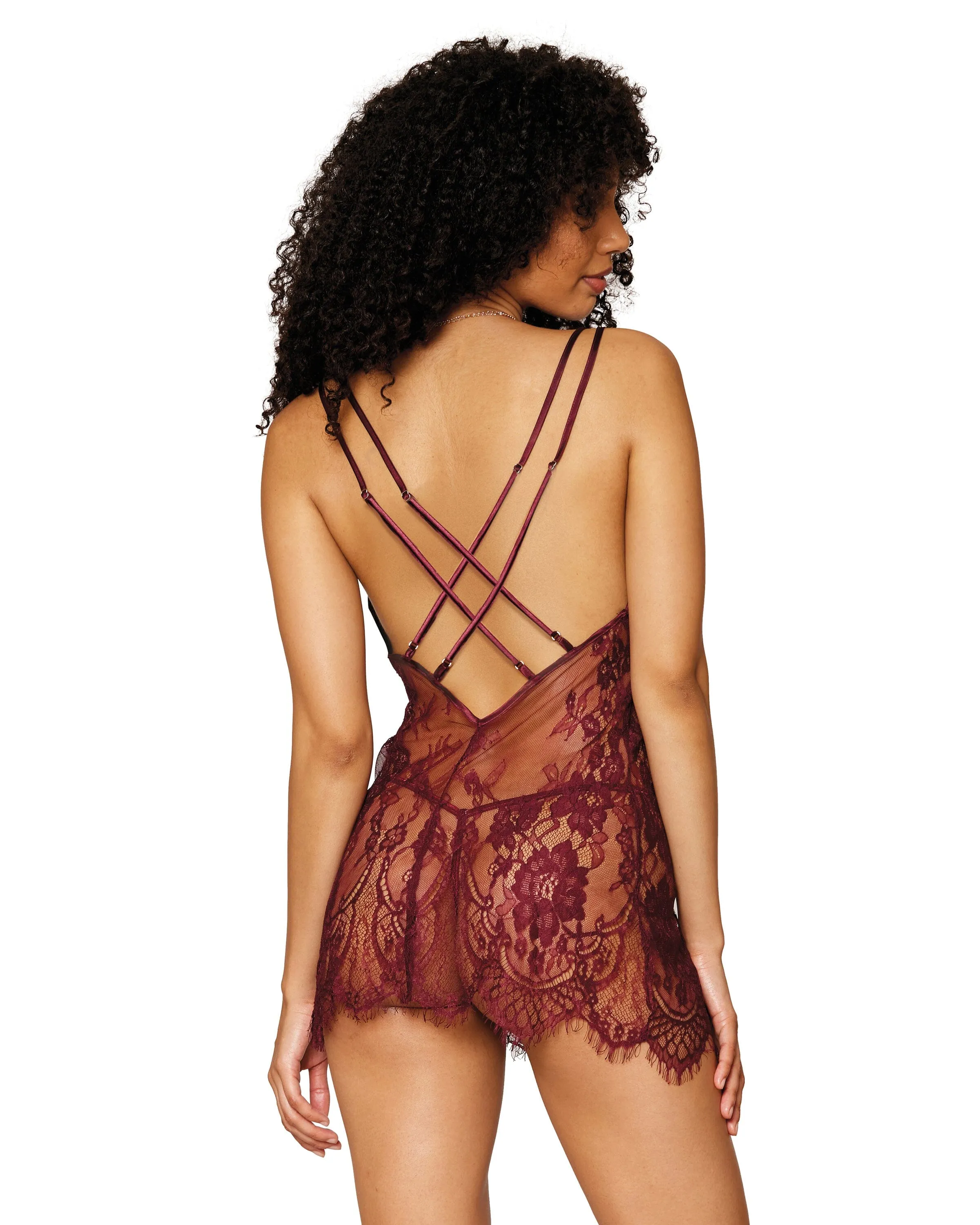 Dreamgirl Eyelash lace chemise with wide border pattern on scallop hem