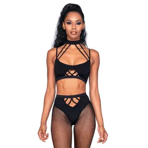 Dreamgirl Lingerie Bralette & Pantyhose Bodystocking Set Black 0390