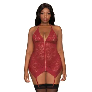 Dreamgirl Lingerie Stretch Lace Garter Slip & G-String Set Garnet 12488X