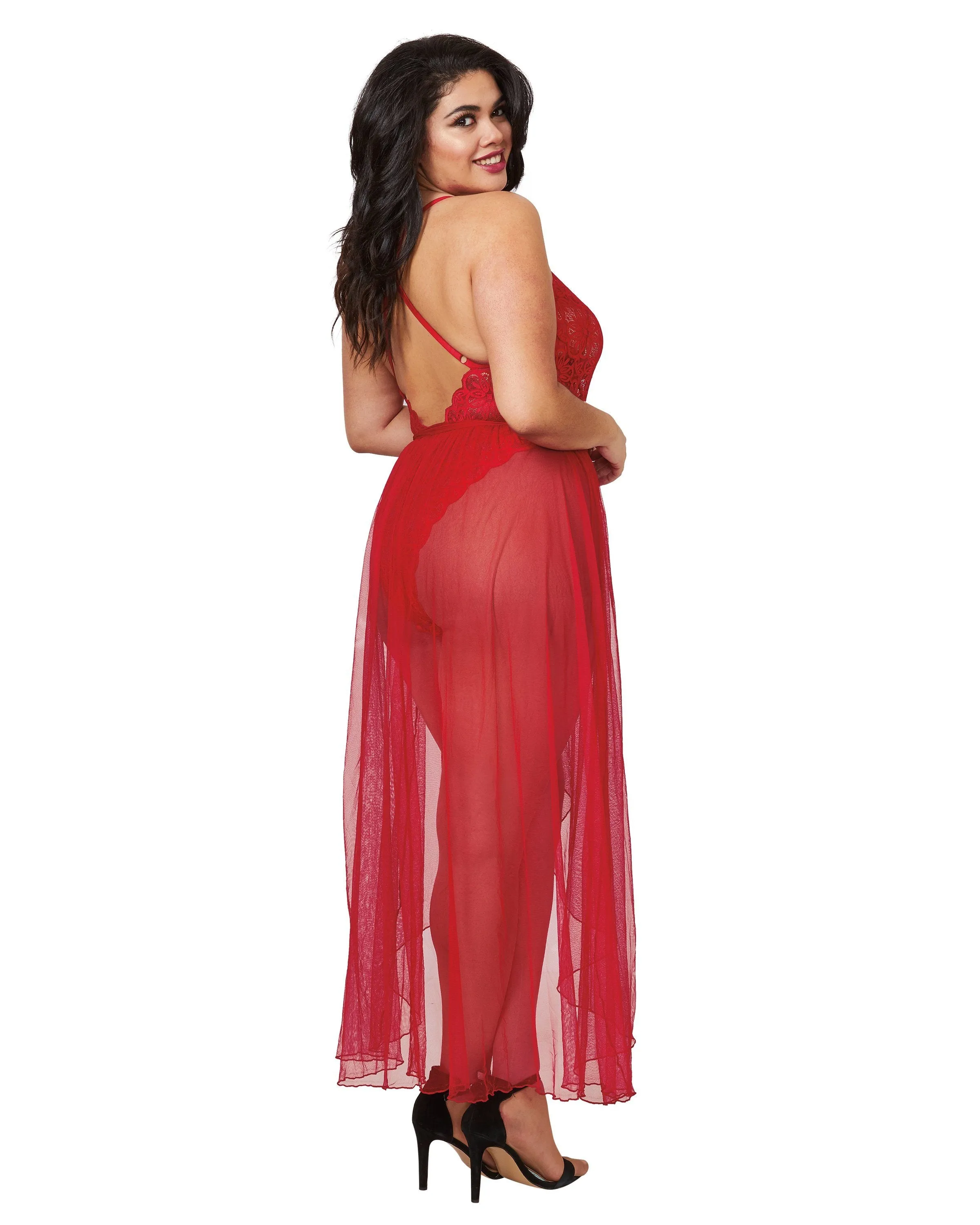Dreamgirl Plus Size Mosaic Lace Teddy & Sheer Skirt
