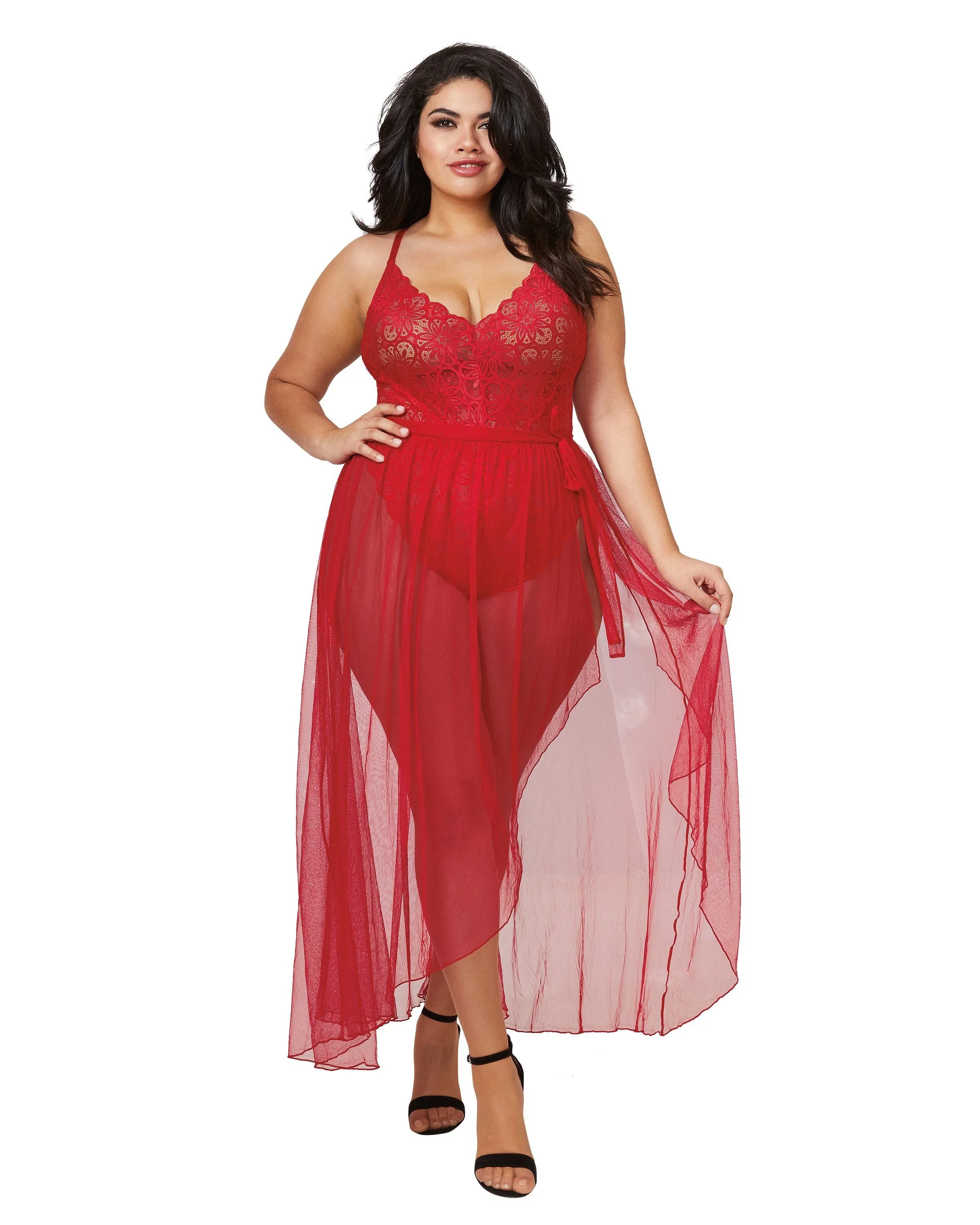 Dreamgirl Plus Size Mosaic Lace Teddy & Sheer Skirt