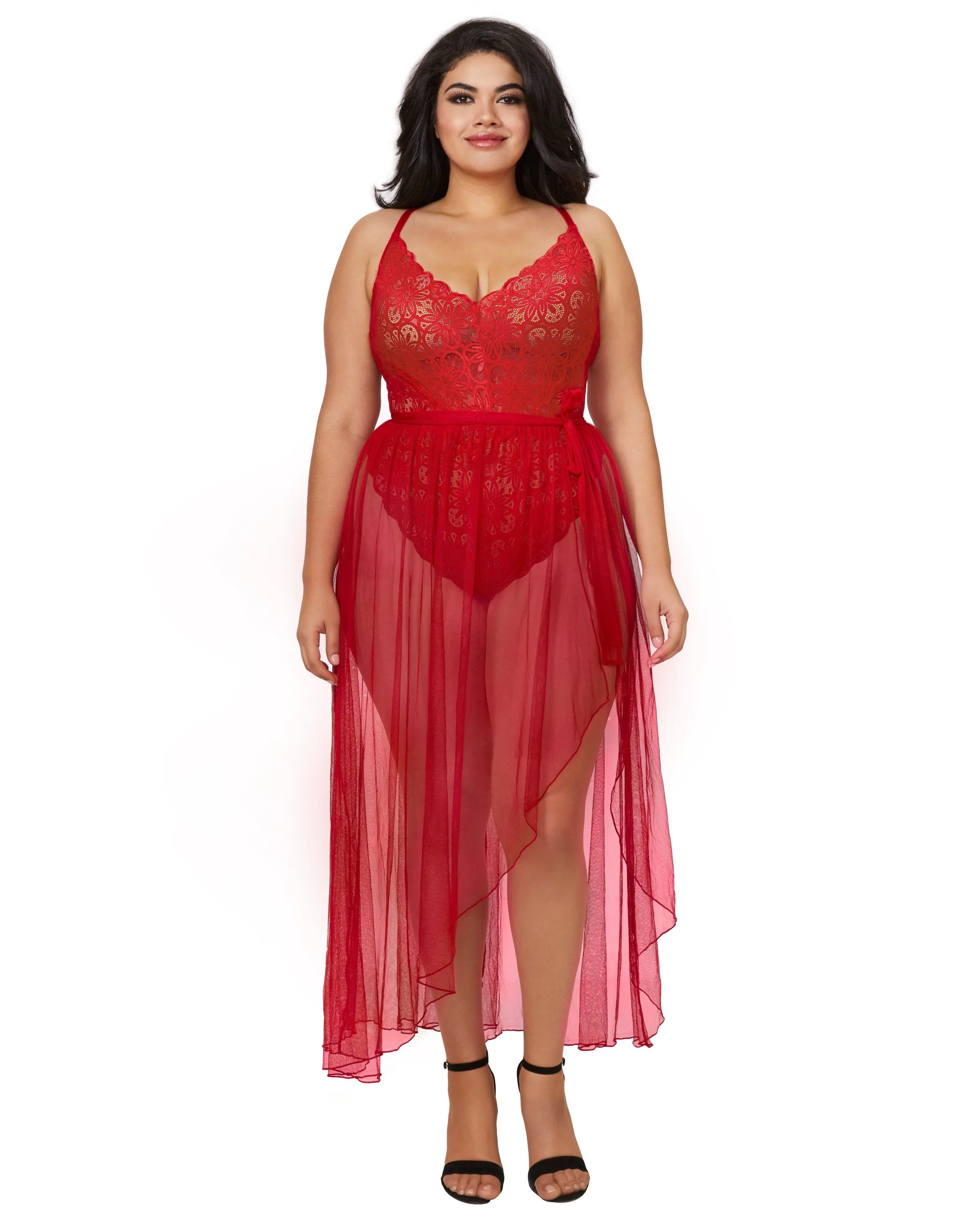 Dreamgirl Plus Size Mosaic Lace Teddy & Sheer Skirt