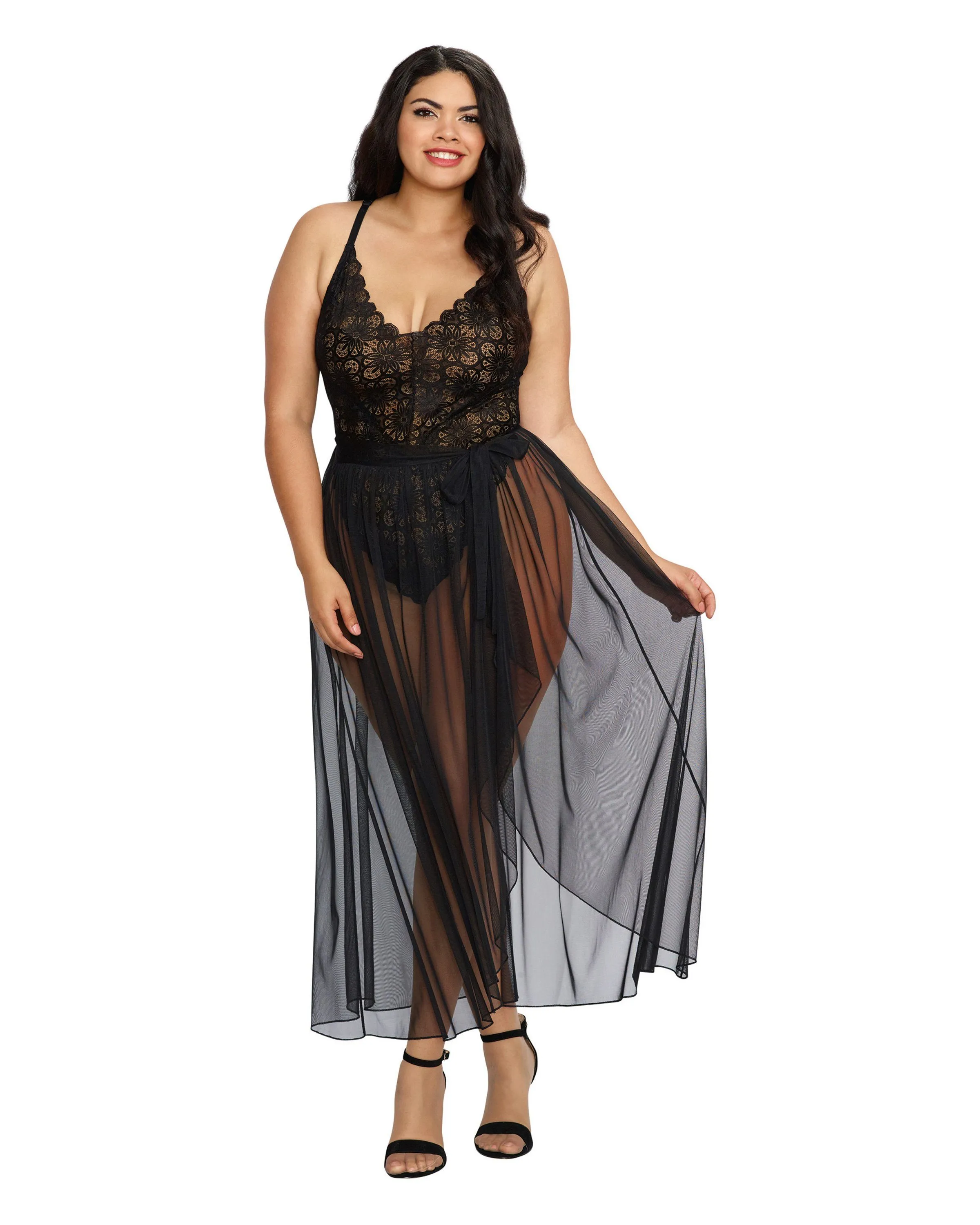 Dreamgirl Plus Size Mosaic Lace Teddy & Sheer Skirt