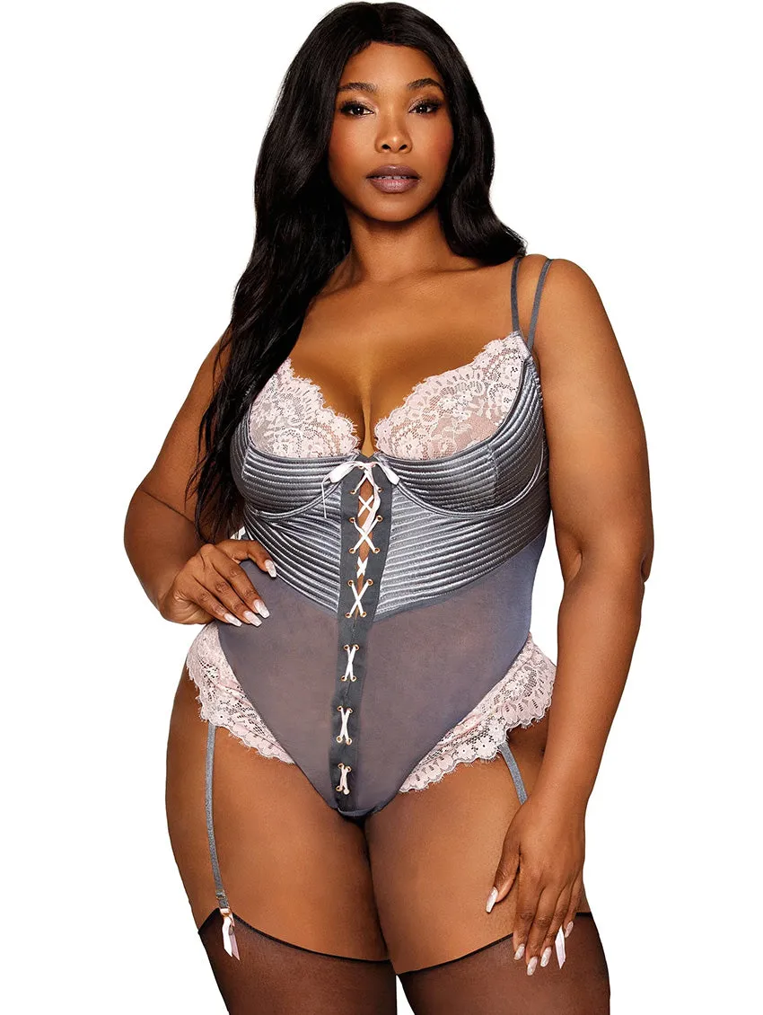 Dreamgirl Satin Mesh and Lace Bodysuit