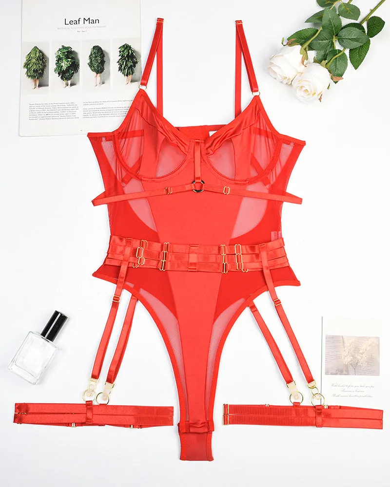 Erotic Bodysuit Lingerie Set with Garter