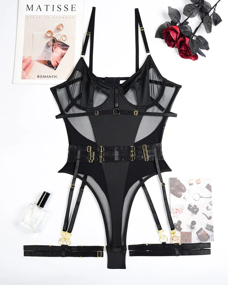 Erotic Bodysuit Lingerie Set with Garter
