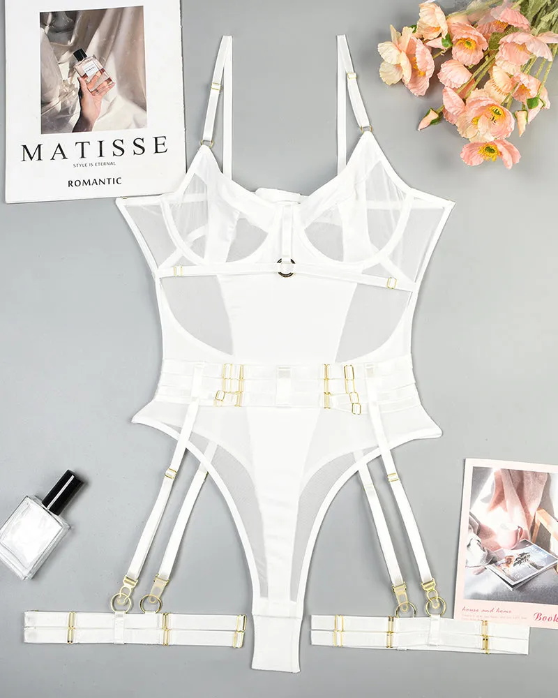 Erotic Bodysuit Lingerie Set with Garter