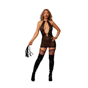 Fetish Garter Slip and Flogger Dmnd - One Size - Black