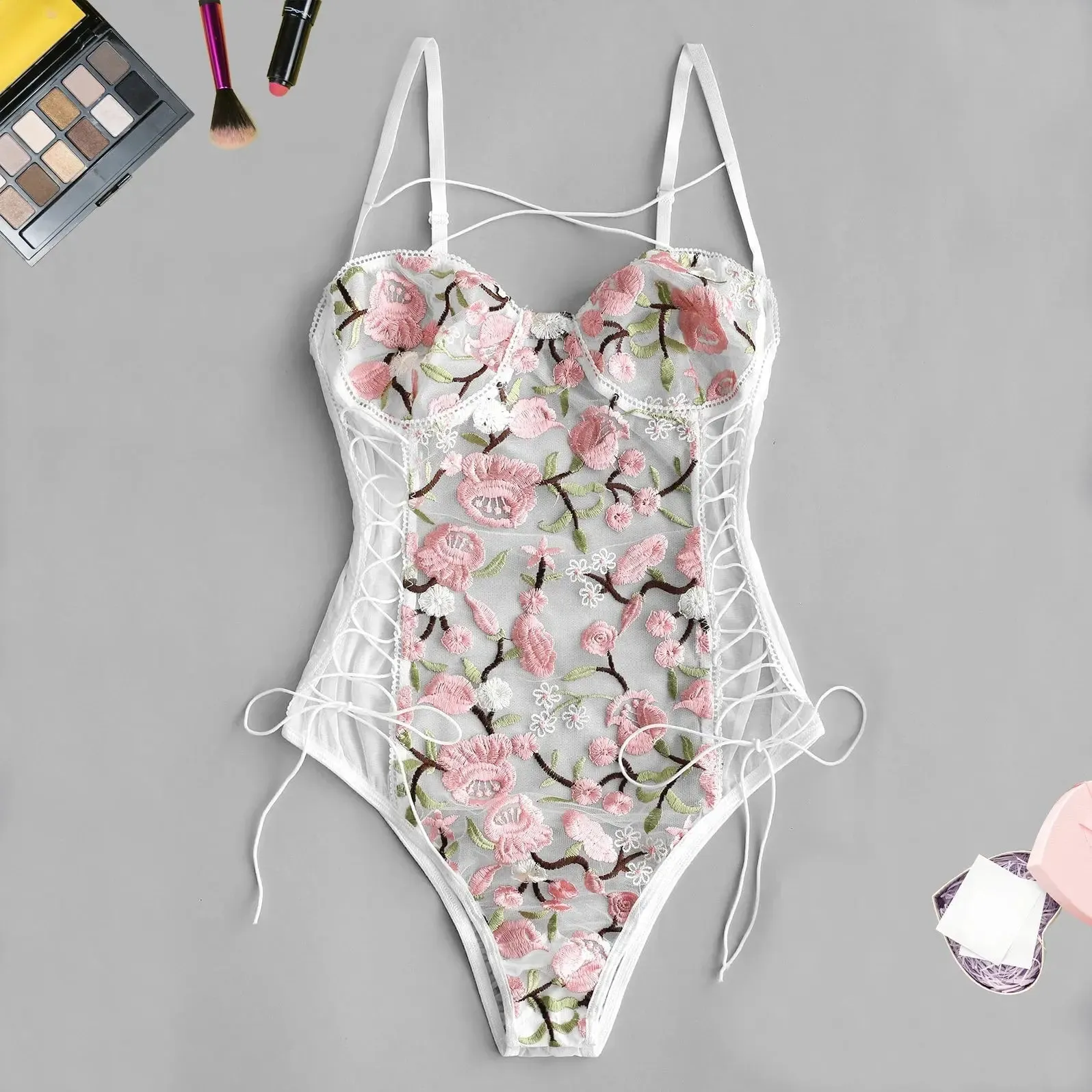 Floral Embroidery Teddy Lingerie Bodysuit