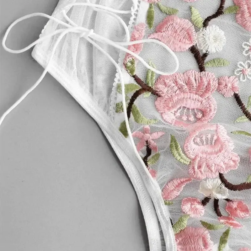 Floral Embroidery Teddy Lingerie Bodysuit