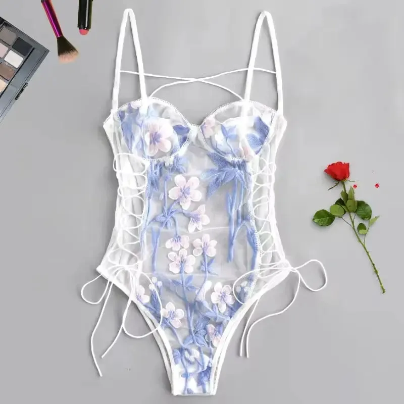 Floral Embroidery Teddy Lingerie Bodysuit