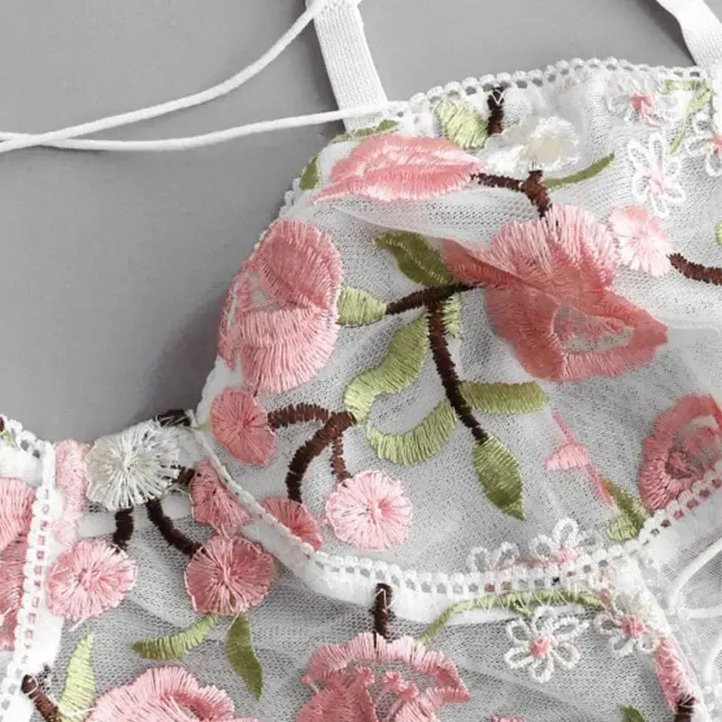 Floral Embroidery Teddy Lingerie Bodysuit