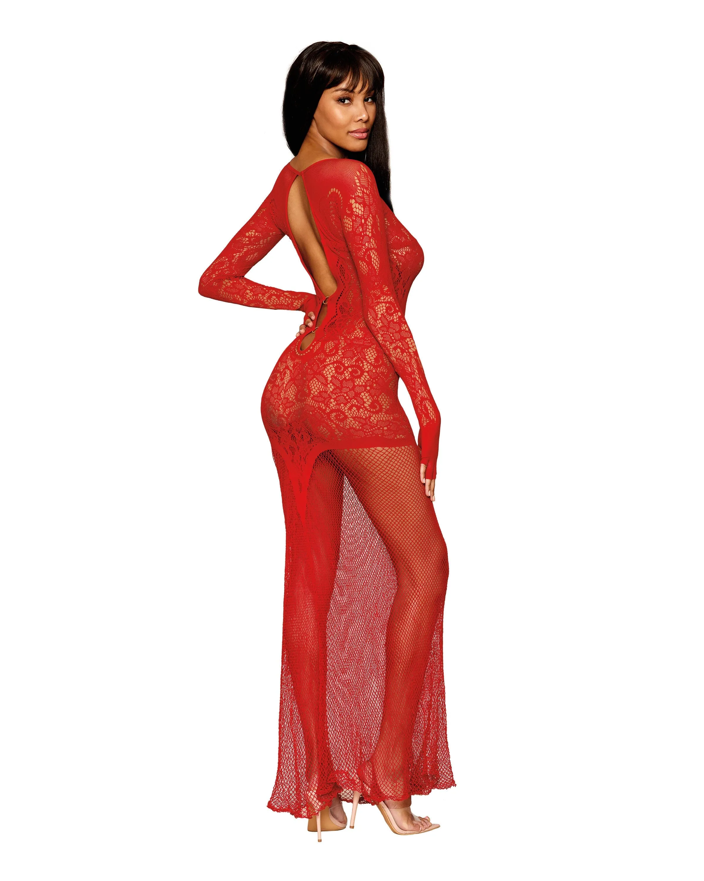 Floral Lace Pattern Bodystocking Gown