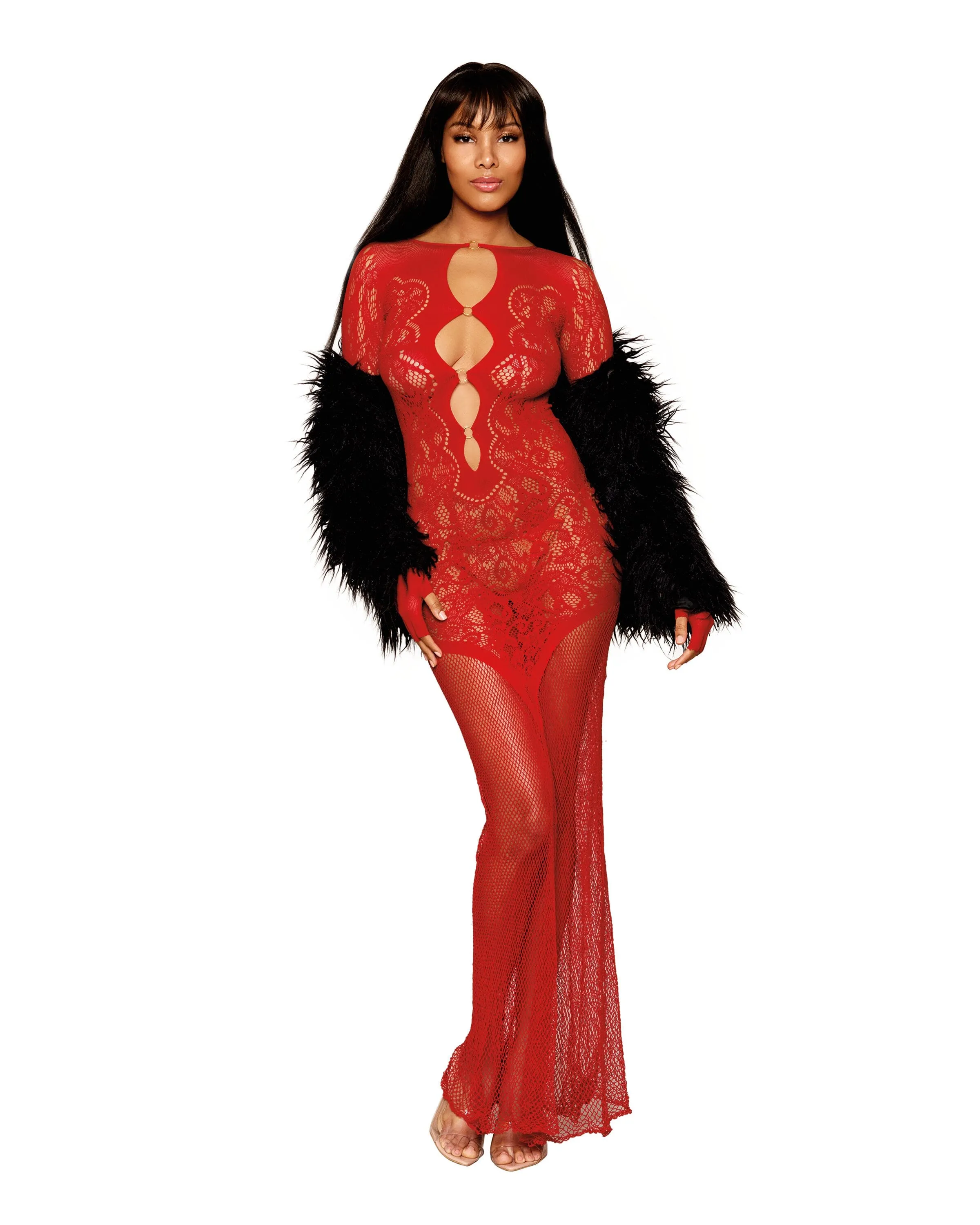 Floral Lace Pattern Bodystocking Gown