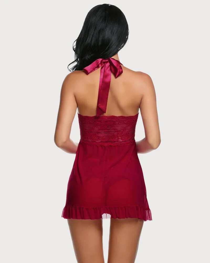 Floral Print Lace Open Front Babydoll