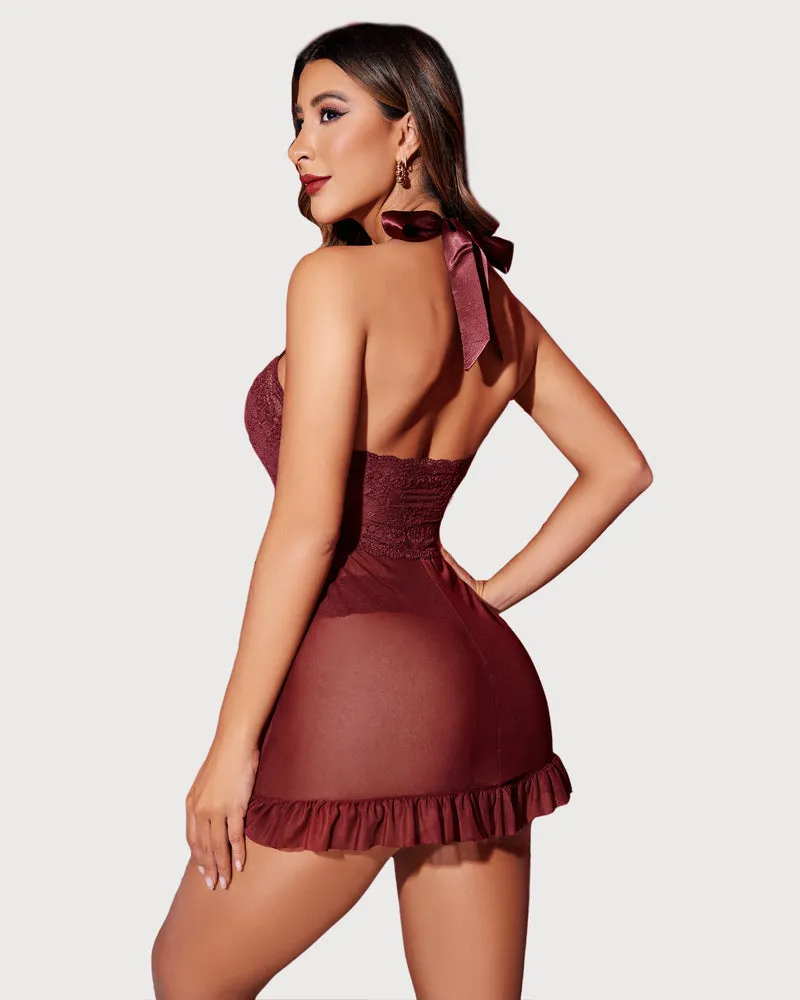 Floral Print Lace Open Front Babydoll