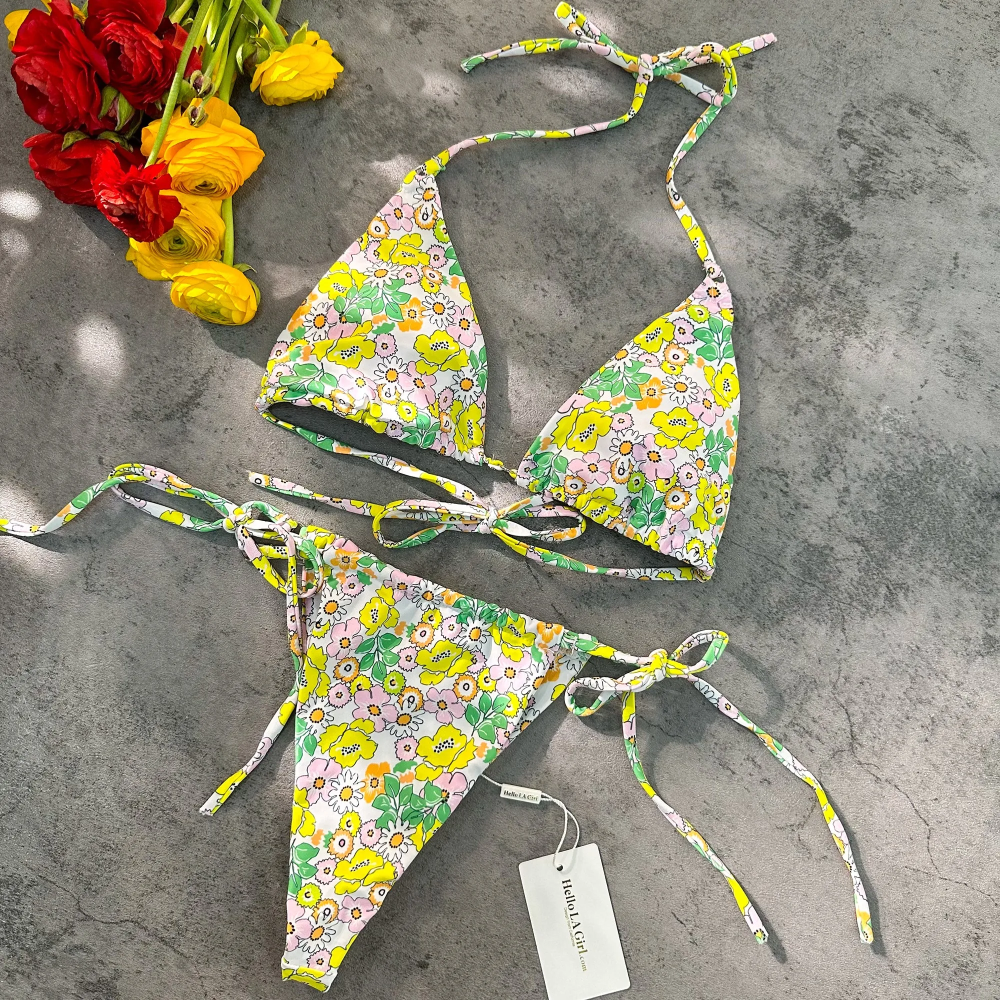 Green Digital Printing Double Fabric Bikini Set