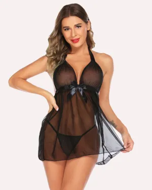 Halter Sheer Mesh Lace Babydolls