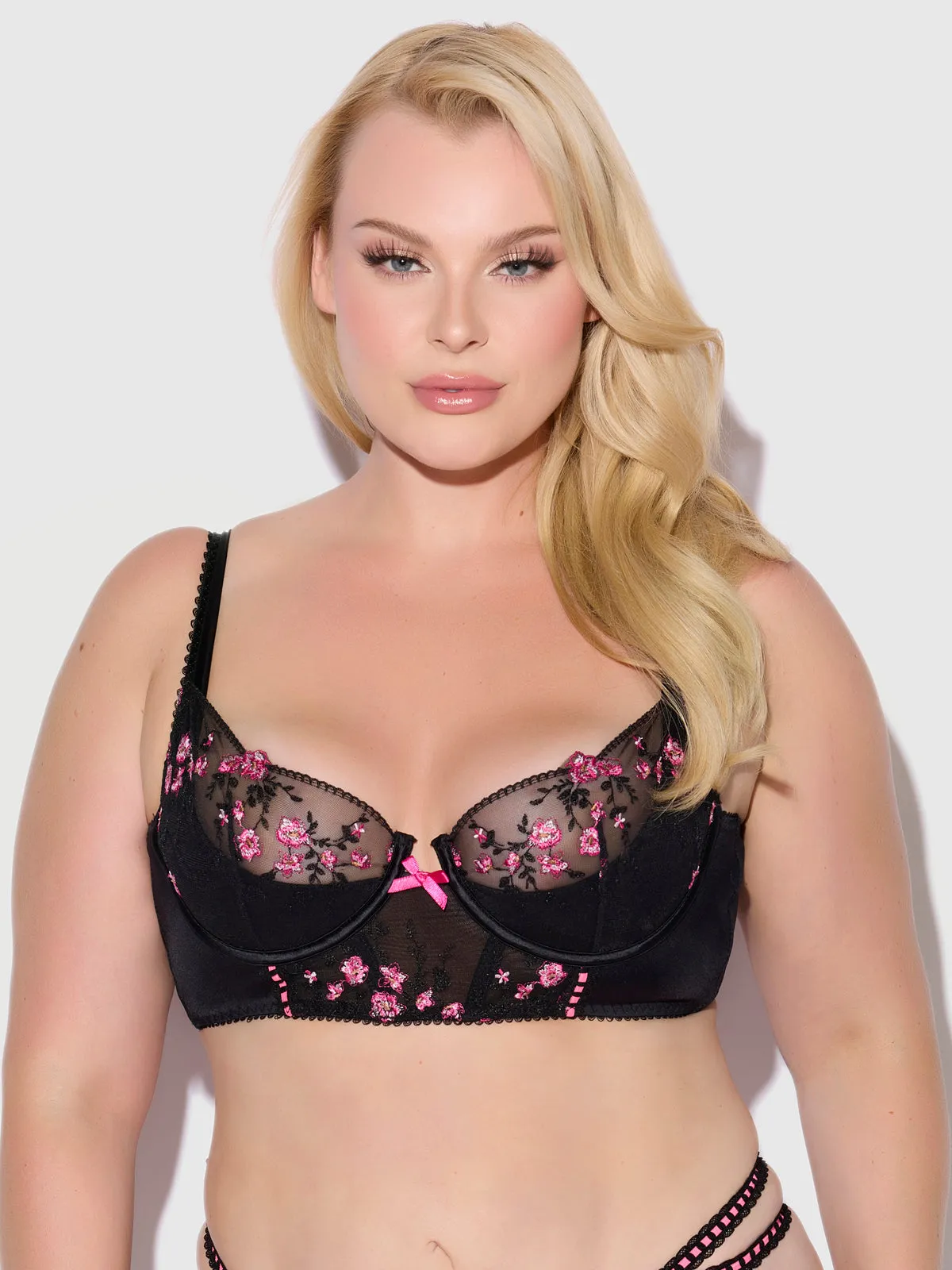 Harlow Embroidered Mesh Push Up Longline Demi Bra
