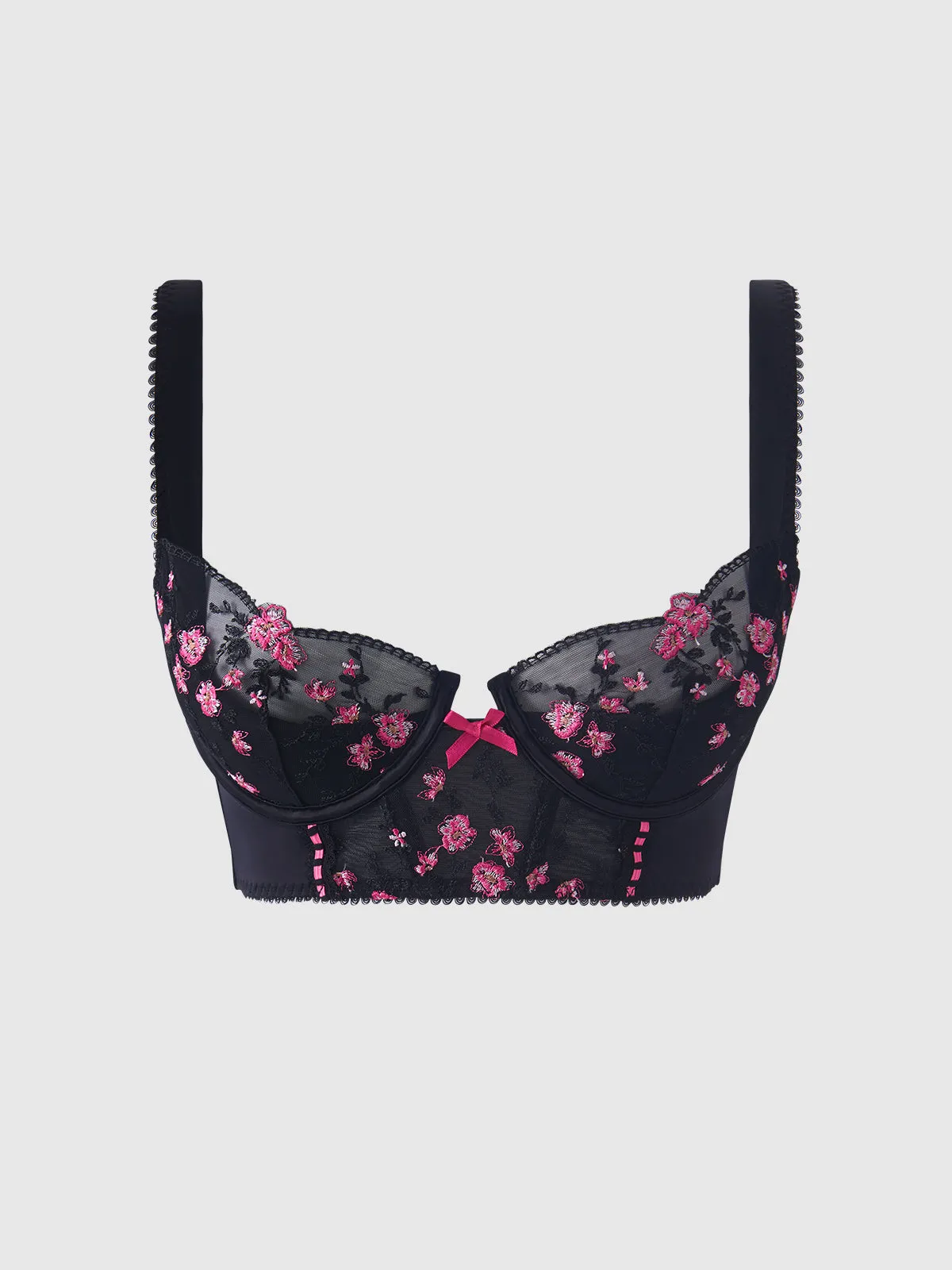 Harlow Embroidered Mesh Push Up Longline Demi Bra