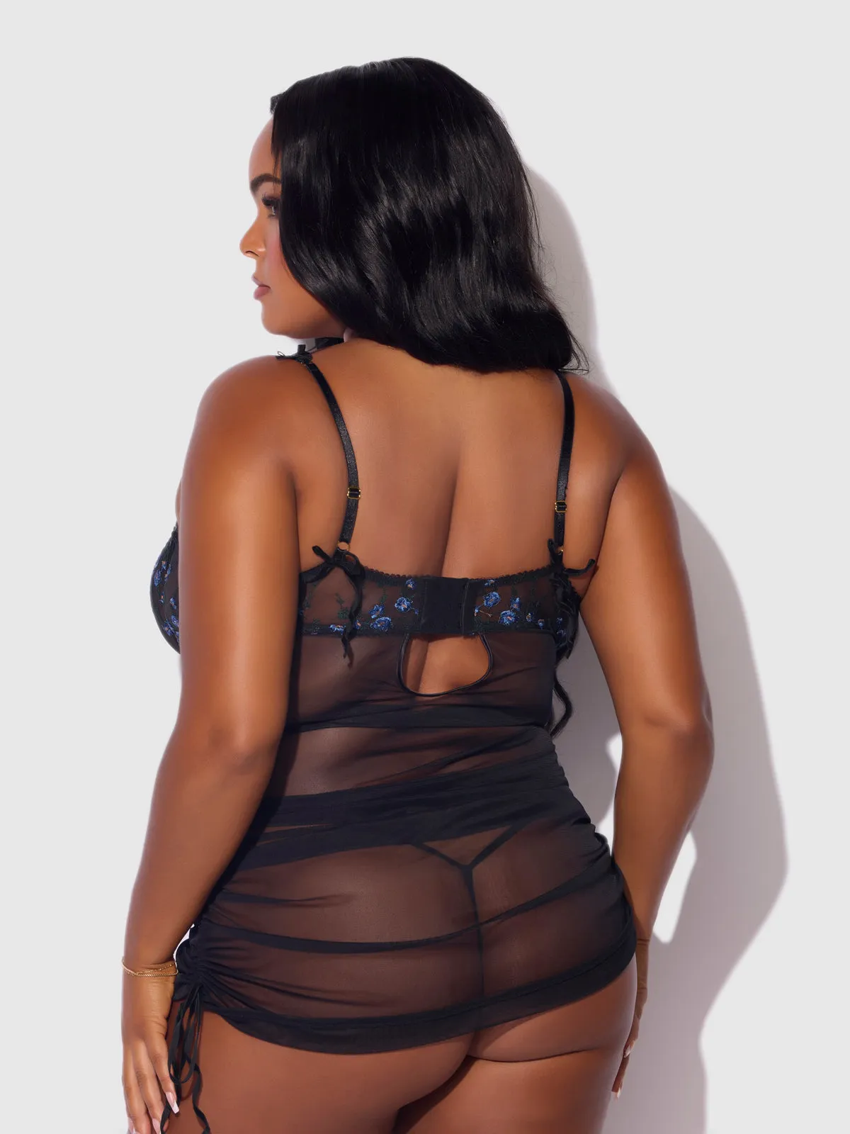 Harlow Embroidered Stretch Mesh Chemise