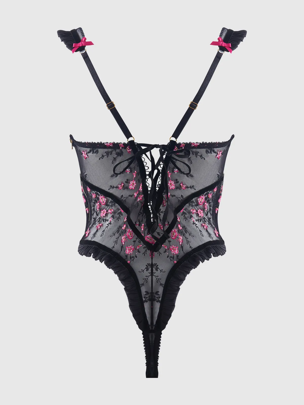 Harlow Embroidered Stretch Mesh Teddy