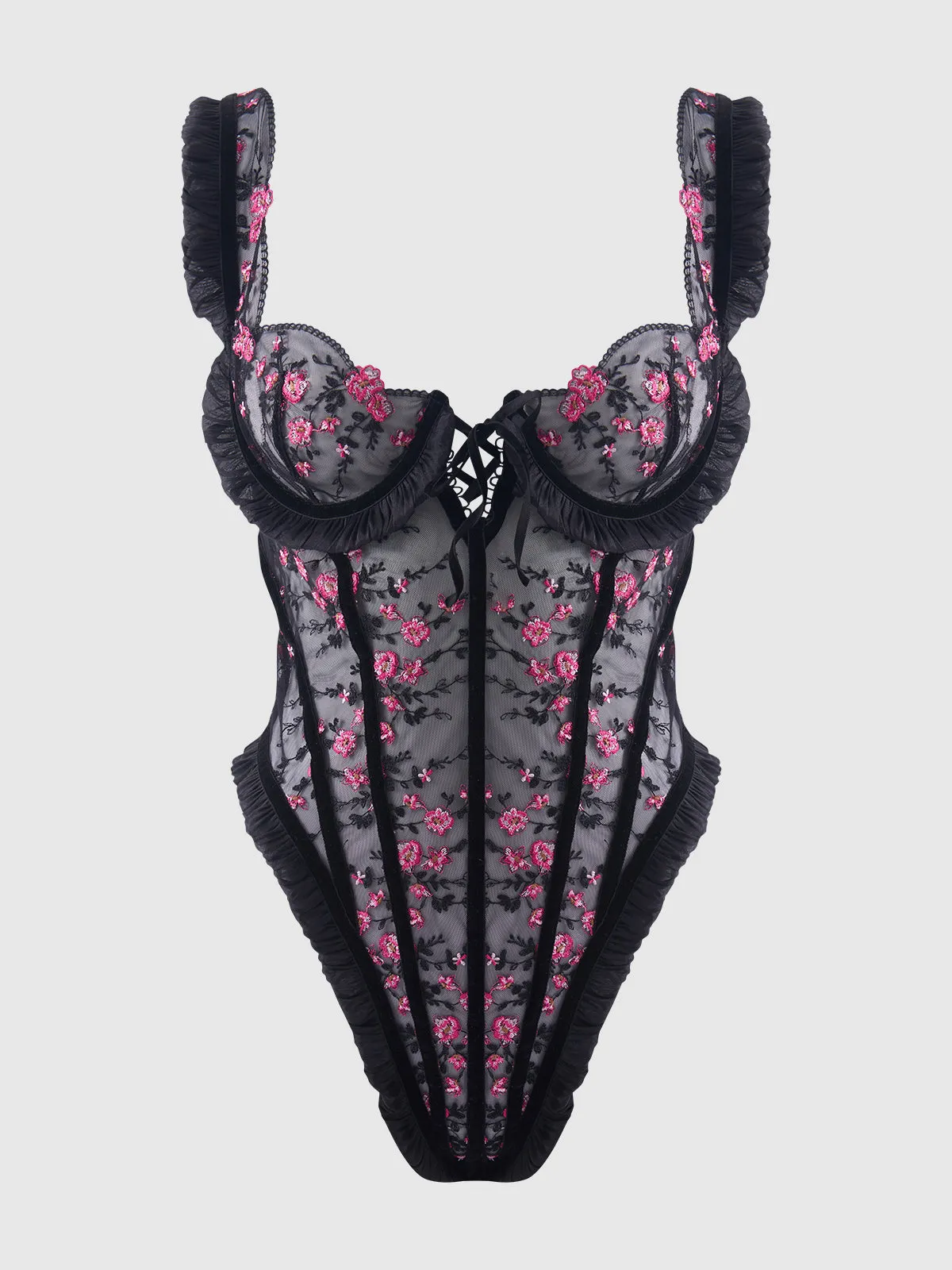 Harlow Embroidered Stretch Mesh Teddy