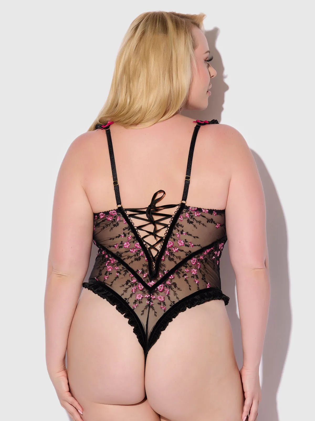 Harlow Embroidered Stretch Mesh Teddy