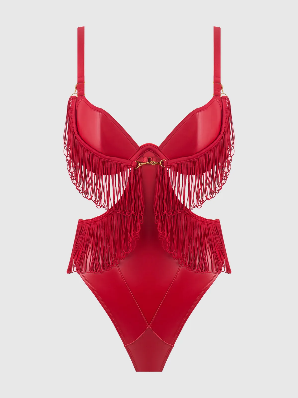 Hendrix Faux Leather & Fringe Crotchless Teddy