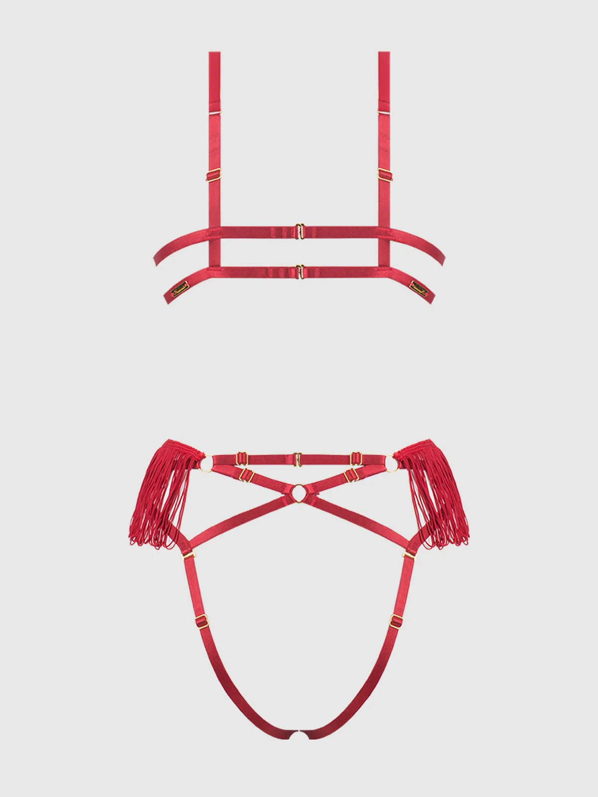 Hendrix Faux Leather & Fringe Crotchless Teddy